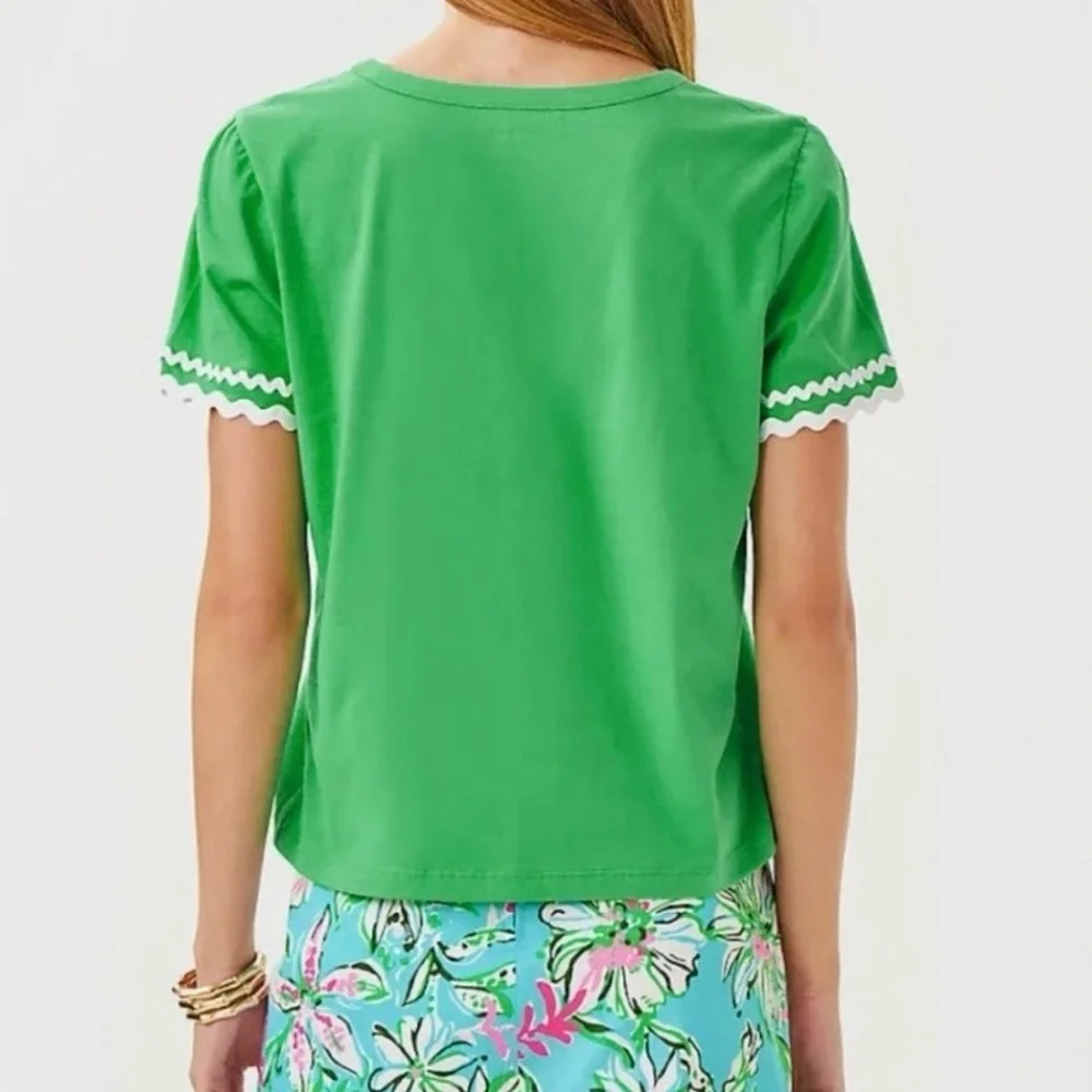 NWOT- Lilly Pulitzer Green Clairmont Ric Rac Trimmed Knit Top - Picture 2 of 7